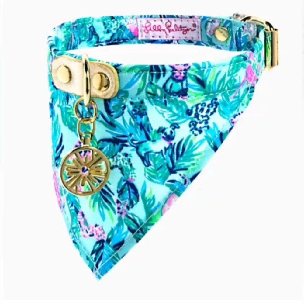 Lilly Pulitzer Blue and Green Dog Bandana Small Collar - Picture 1 of 2